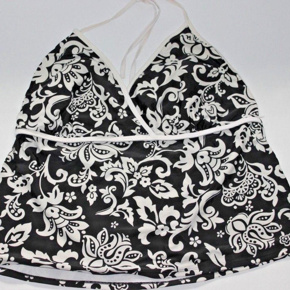 Women's Tankini  Top Size L White Print & Black
